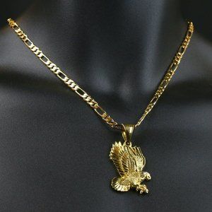 18k Gold Eagle 18" Figaro Chain + Pendant